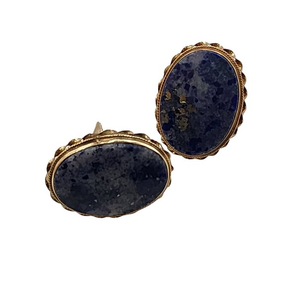 Vintage 70s 14kt Custom Made Lapis or Sodalite Cufflinks (A4415) - Picture 6 of 8